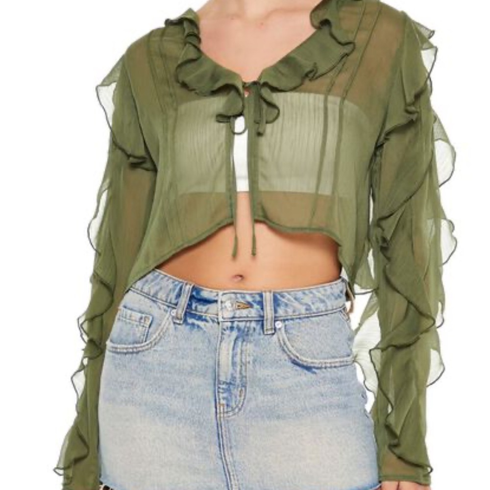 Sheer Chiffon Ruffle Crop Top